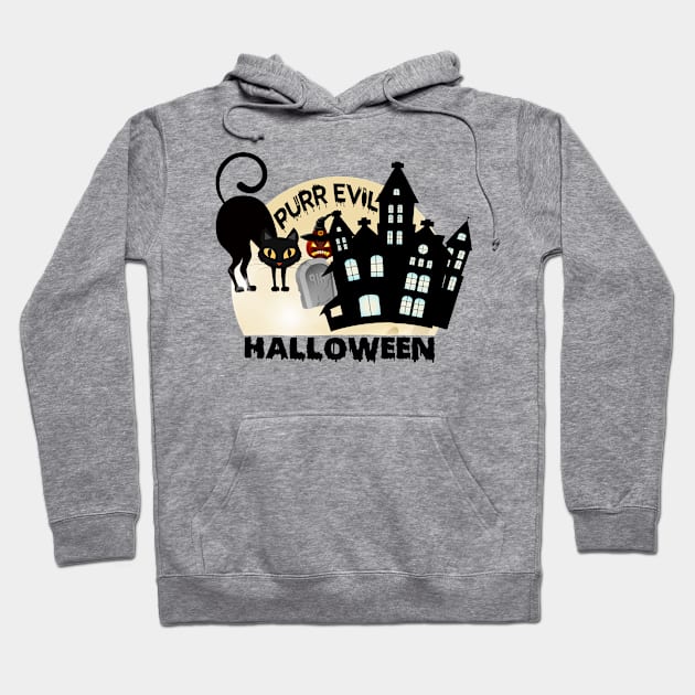 Purr Evil Halloween tee design birthday gift graphic Hoodie by TeeSeller07